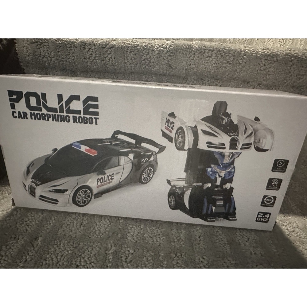 Police Car Morphing Robot 2.4 GHz RC Transforming Vehicle Black White Toy
